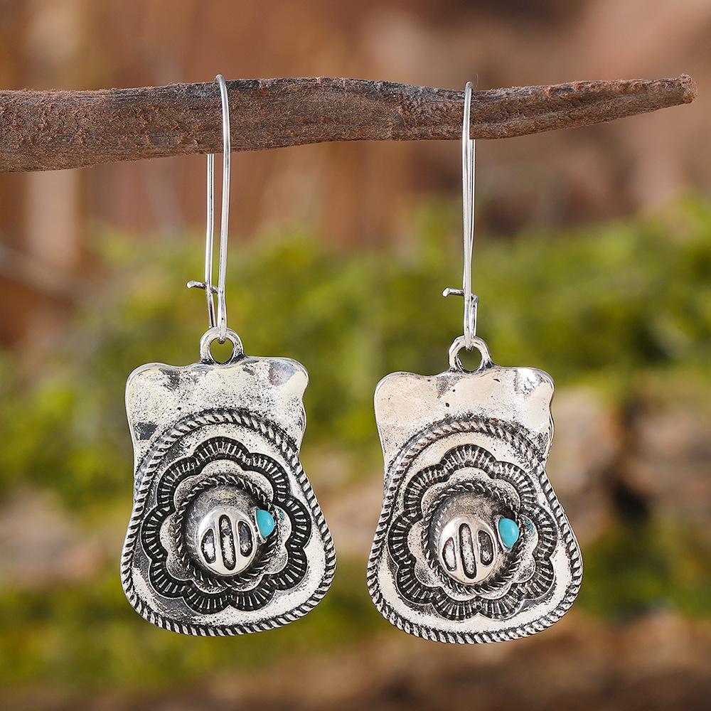 

Западная джинсовая подвеска Простые серьги-крючки с состаренной текстурой Женские серьги