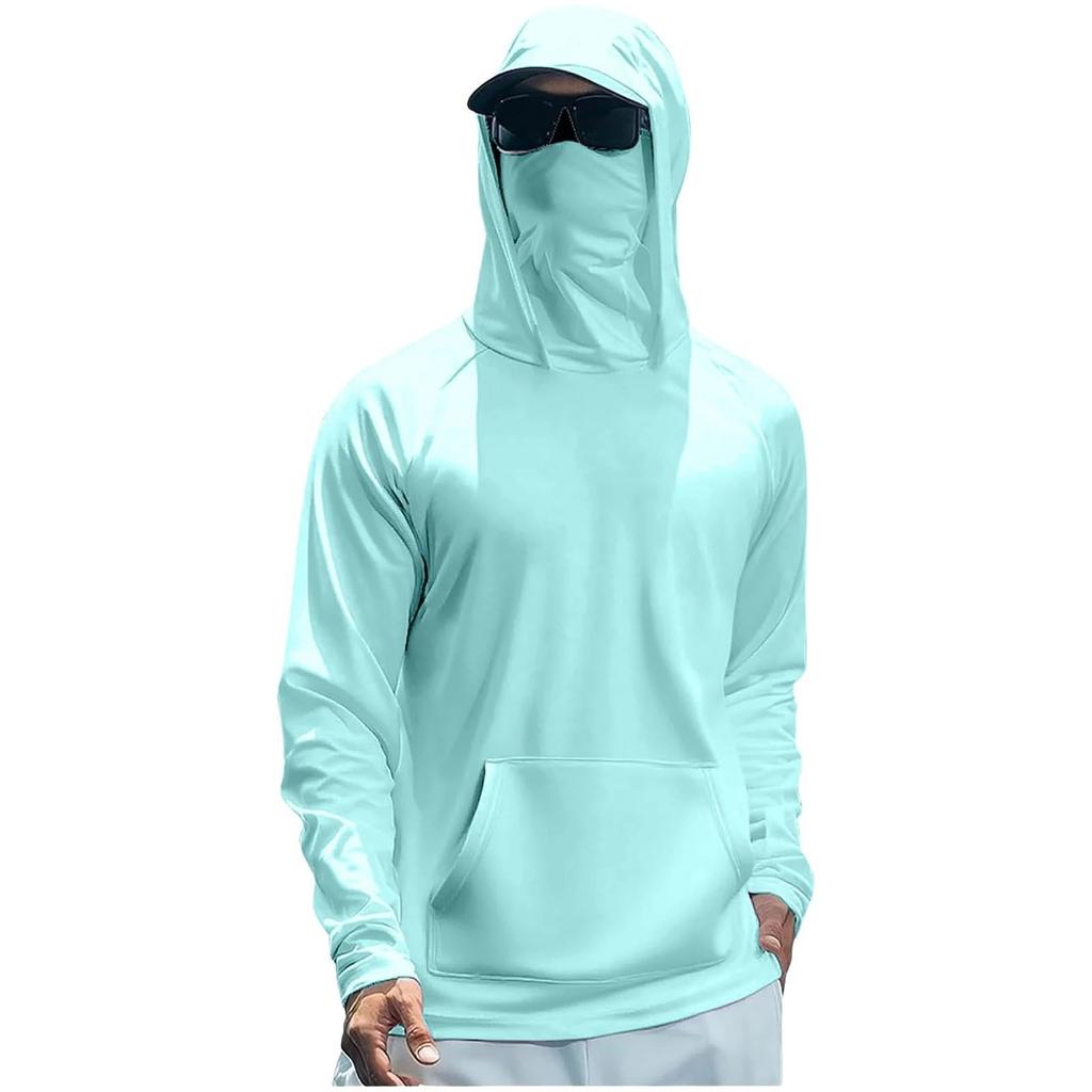 Lightweight Long Sleeve Hooded Shirt with Integrated Face Cover Sun Loose Fit Guard Pullover Top for Outdoor Activities