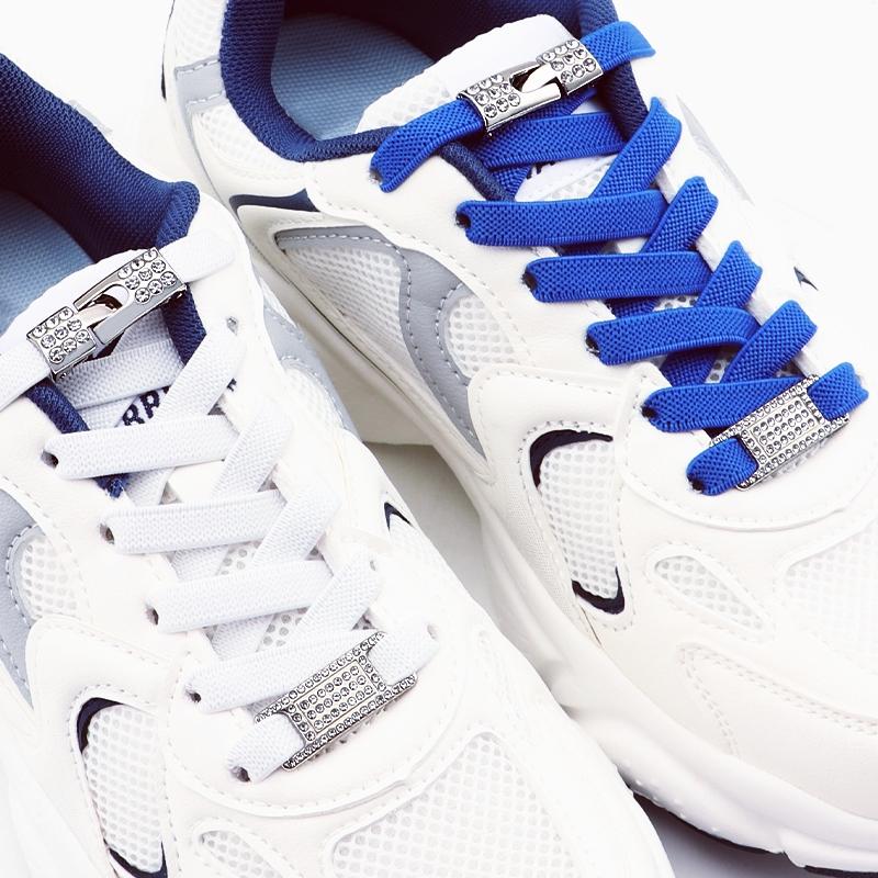 No Tie Shoe Laces Elastic Laces Silver Diamond Buckle Sneakers Tennis Shoelaces Without Ties Flat Shoelace for Shoes Accessories