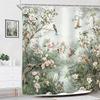 Cortina de Ducha Floral con Pájaros Vintage, Estampado de Peonías Estilo Asiático, Poliéster Impermeable Decoración de Baño