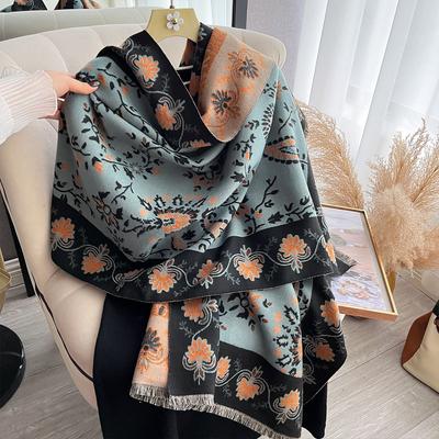 Versione Spessa 400G Sciarpa Etnica Retrò con Fiori di Anacardio da Donna Inverno Sciarpa Calda di Alta Gamma Scialle Imitazione Cashmere