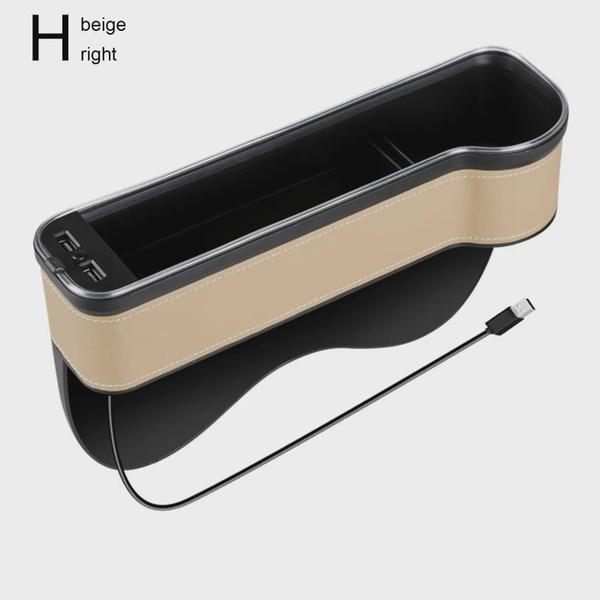 1pcs New Car Crevice Storage Box with 2 USB Charger Colorful LED Seat Gap Slit Pocket Seat Organizer Card Phone Bottle Cups Holder