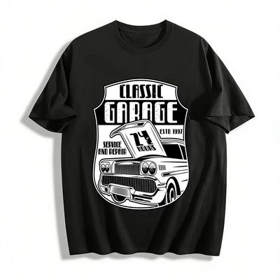 Classic Garage Vintage Car Print Tee Retro Auto Repair Casual Top Pure Cotton T-shirt