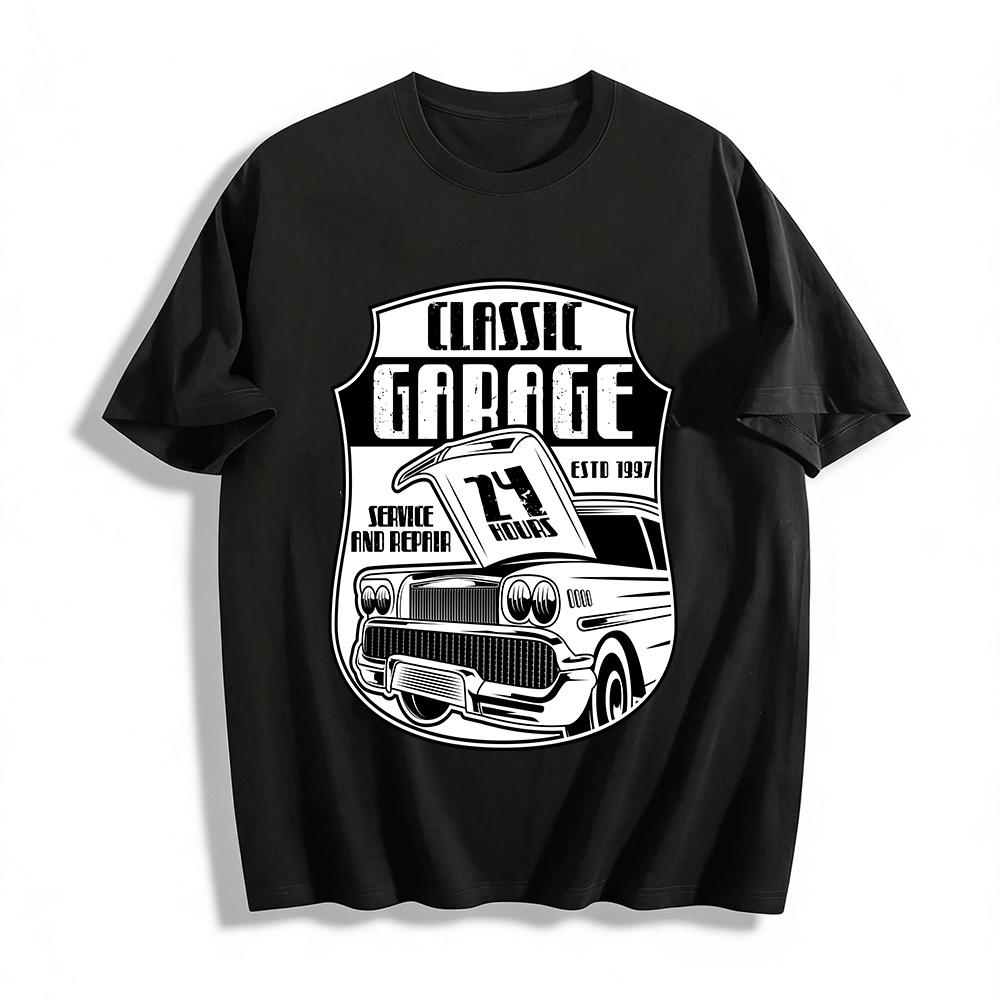

Classic Garage Vintage Car Print Tee Retro Auto Repair Casual Top Pure cotton T-shirt XXS