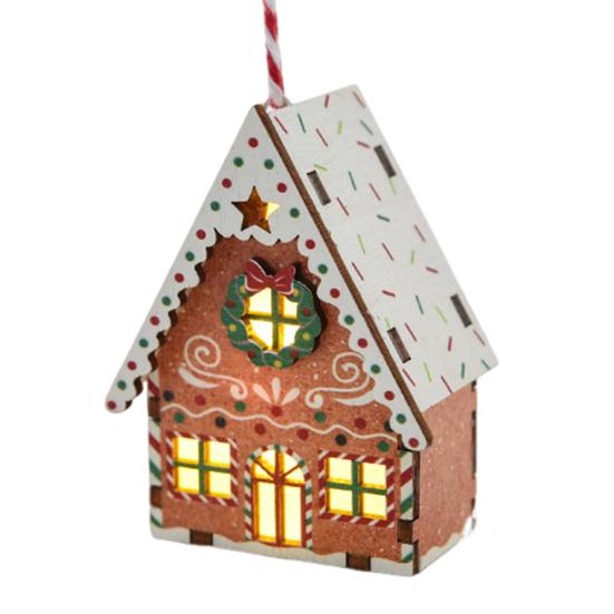 Christmas Gingerbread House Ornament Wooden Light Up Village House Christmas Tree Hanging Ornaments for Holiday Winter Home Party Tree Decor