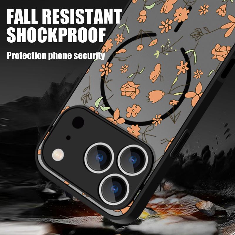 Translucent Matte Magnetic Case For iPhone 17 16 15 Pro 14 13 Pro Max 16e 17e For Magsafe Floral Pattern Hard PC Phone Cover