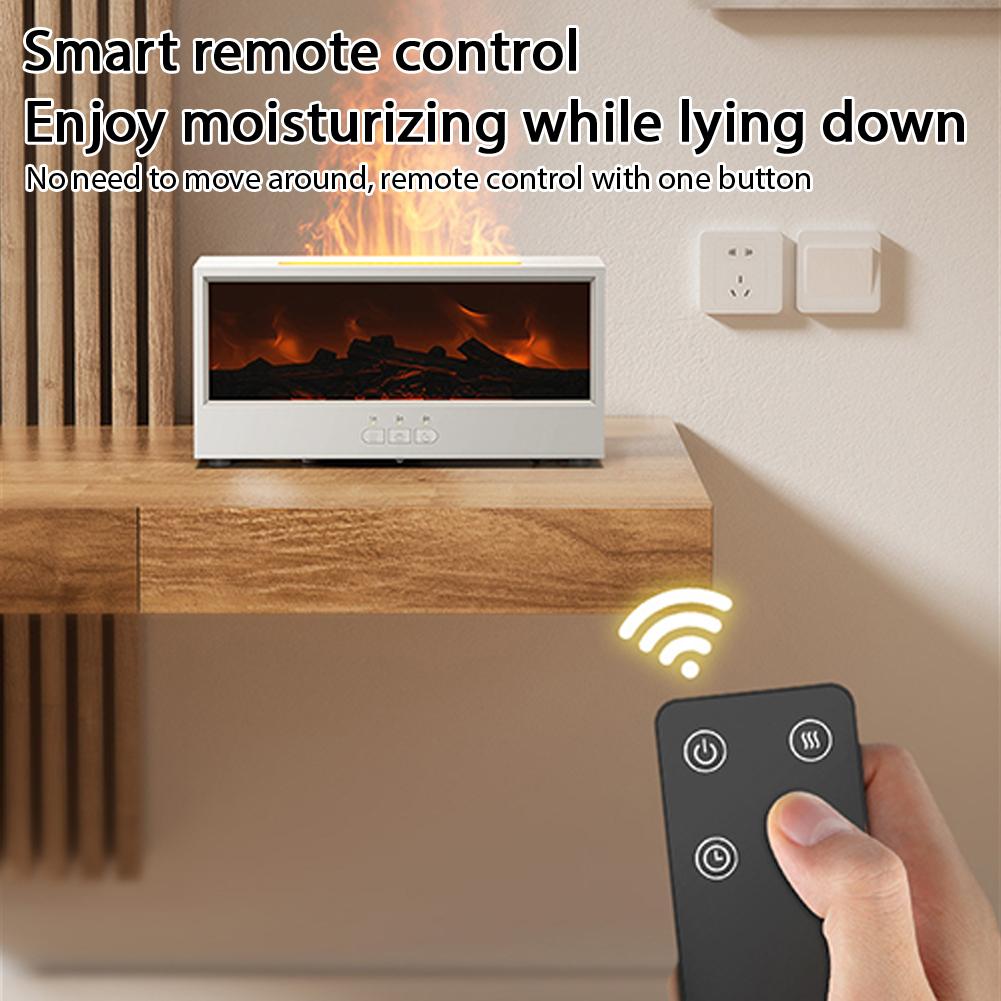 Simulated 3D Fireplace Flame Desktop Essential Oil Diffuser with Remote Control Home Aroma Therapy Humidifier for Relaxation