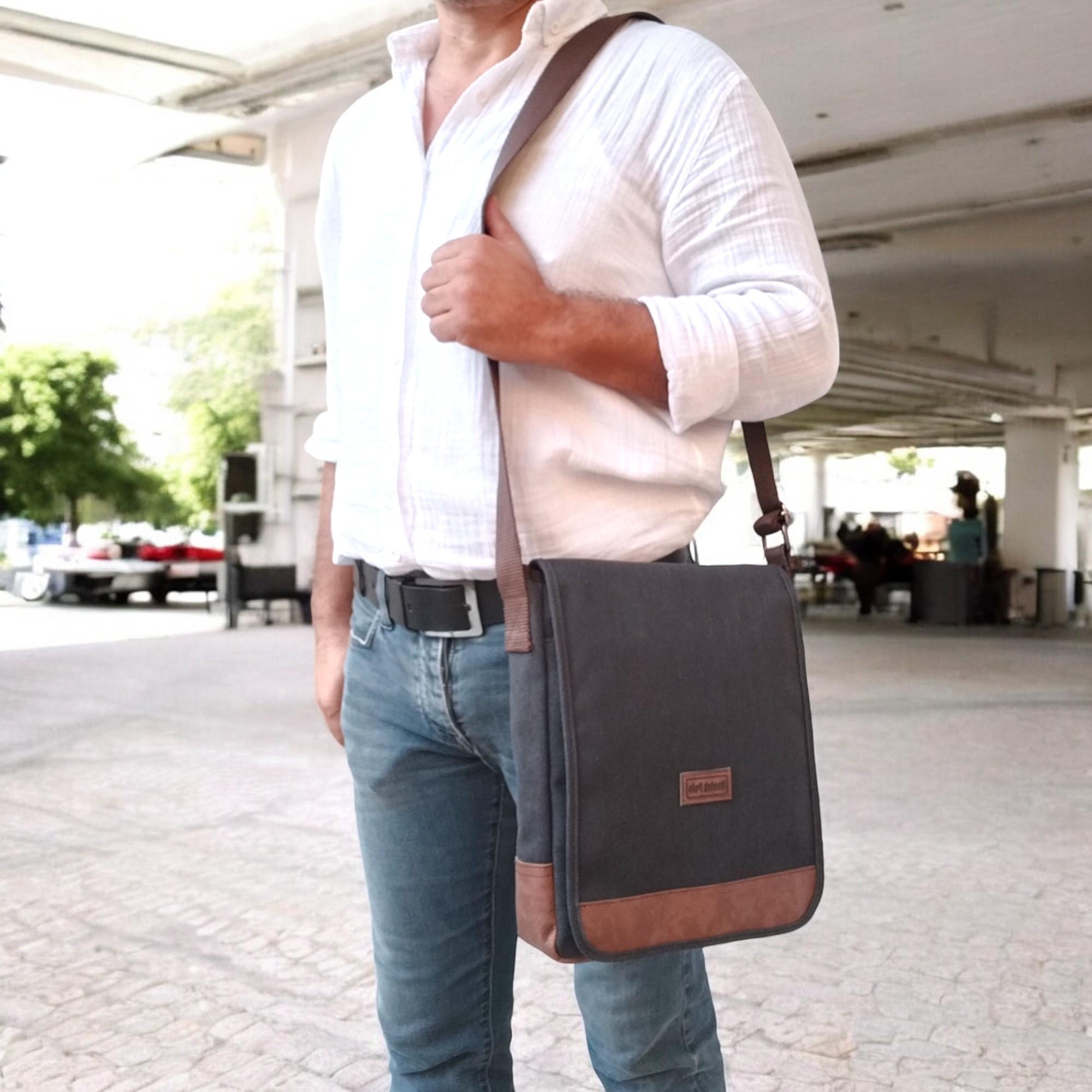 

Lederax Большая сумка через плечо из холщовой ткани LD509 чёрный