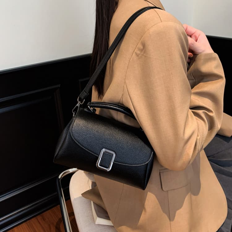 Lychee Pattern Metal Square Buckle Handbag Women's Shoulder Bag