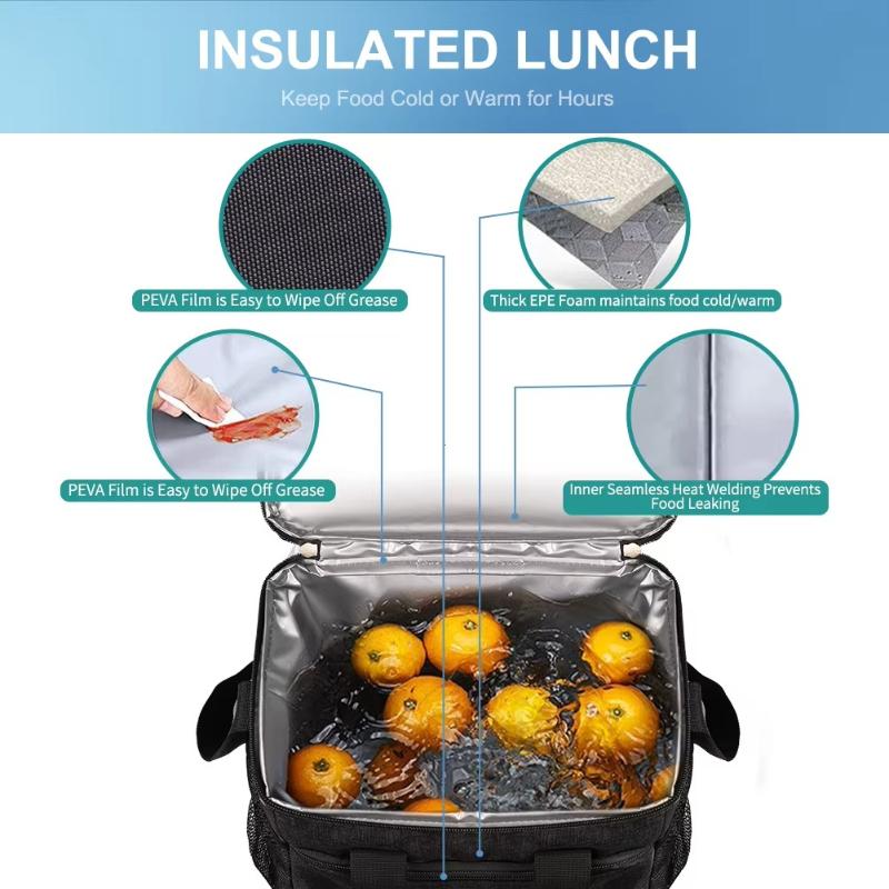 Bolsa Termo para Almuerzo Aislamiento Bolsa de Hielo Estudiante Portátil Cena Picnic Comida de Mano con Bolsillo de Almacenamiento 1 Pieza Negro