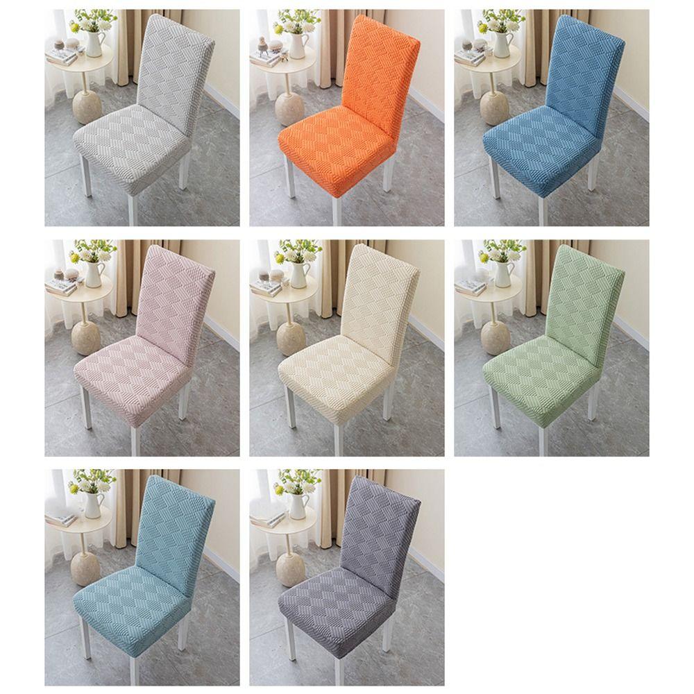 Long Checkered Dining Chair Cover Elastic Stretch Waterproof Seat Covers Solid Color Polar Fleece Jacquard Chair Cushion Cover