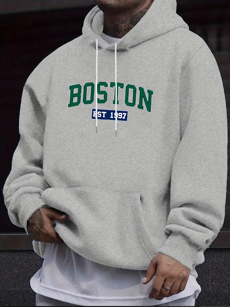 Large Size Fashion Hoodie BOSTON English Print Plus Velvet Hoodie Large Size Hoodie