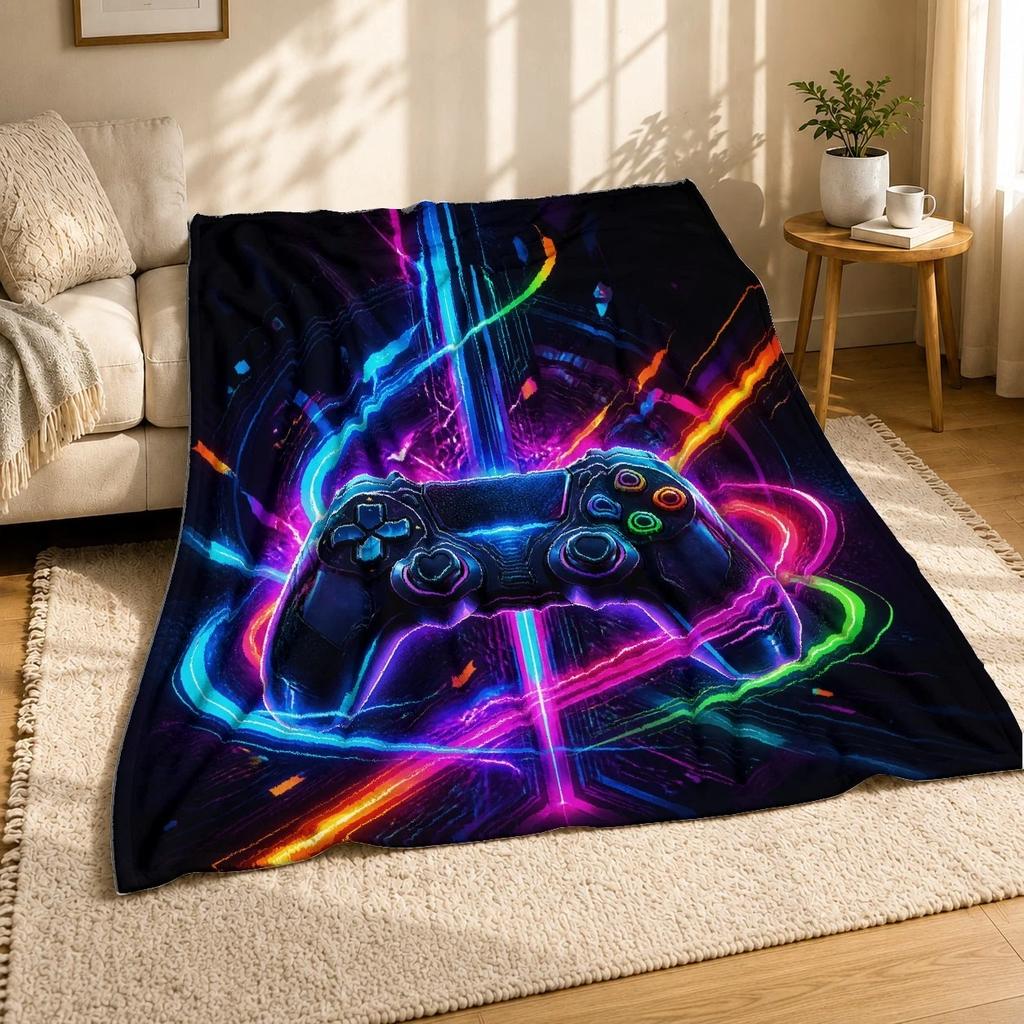 Neon Gaming Controller Coral Fleece Blanket Gamer Room Decor