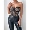 Sexy rückenfreies Korsett-Bandeau-Top mit Spitzenbesatz und Hakenverschluss