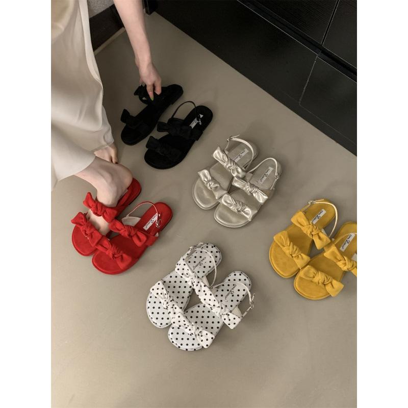 Soft-soled shoes for women 2025 summer new fashion versatile bow with thick heel sandals for women