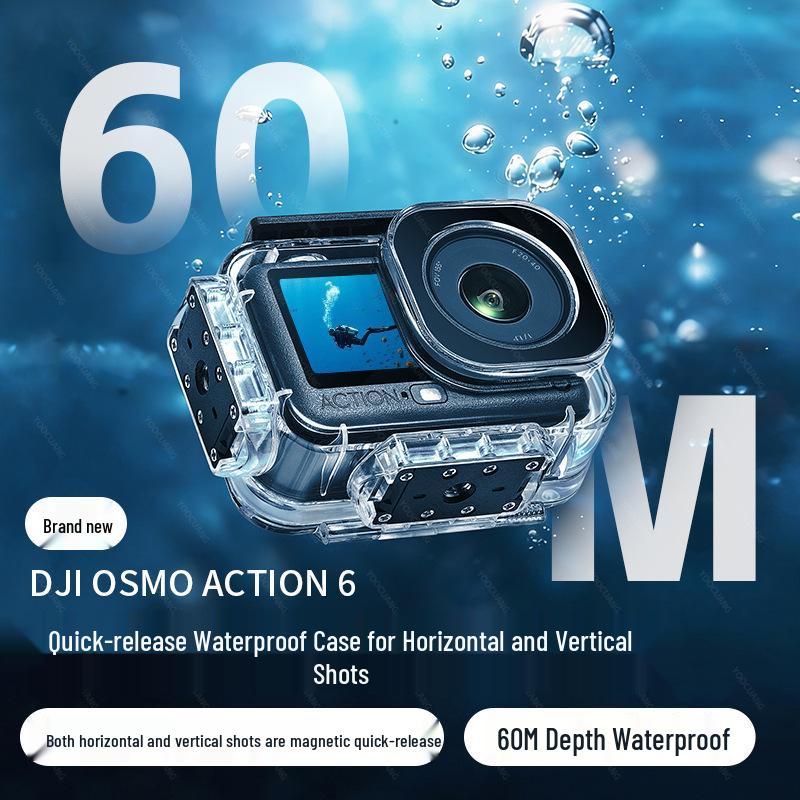 Magnetic Waterproof Case for DJI Action 6: 60m Deep Underwater Protective Cover with Vertical & Horizontal Quick Release