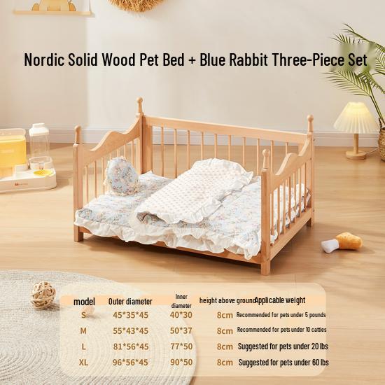 Four Seasons Removable Washable Wooden Doghouse Bed for Small to Medium Dogs