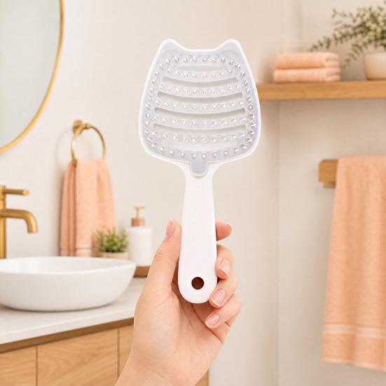 Cat Ear Self Cleaning Hair Brush for Women, Vented Hair Styling Brush for Faster Blow Drying, Detachable Curved Hair Detangler Brush