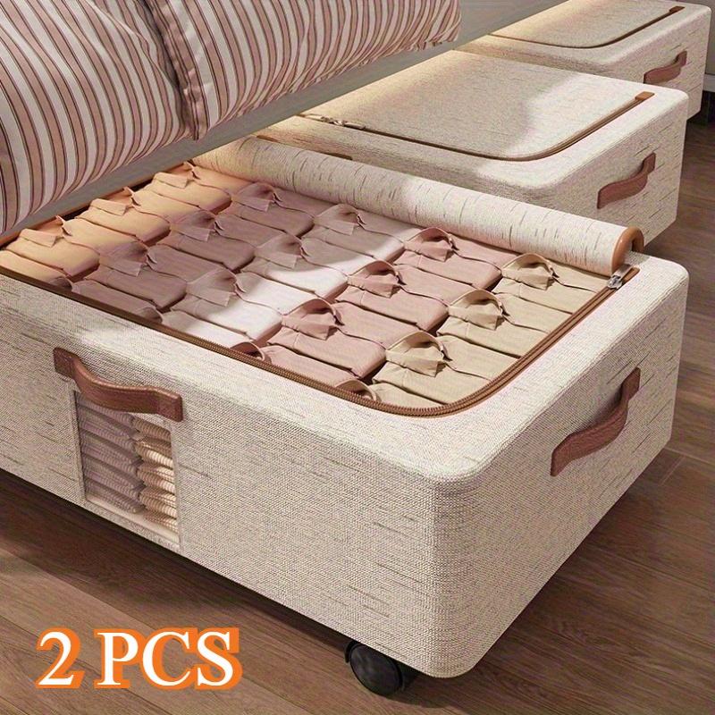 Úložný box pod postel s kolečky Skládací Kontejner na oblečení z lněné látky s víkem Velká kapacita pro ložnici
