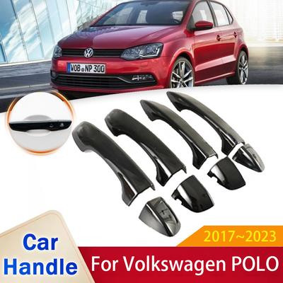 Pro Volkswagen VW POLO MK6 AW BZ 2017~2023 Lesklá černá Samolepky Kryt kliky dveří Obložení Ochranná fólie do auta Příslušenství