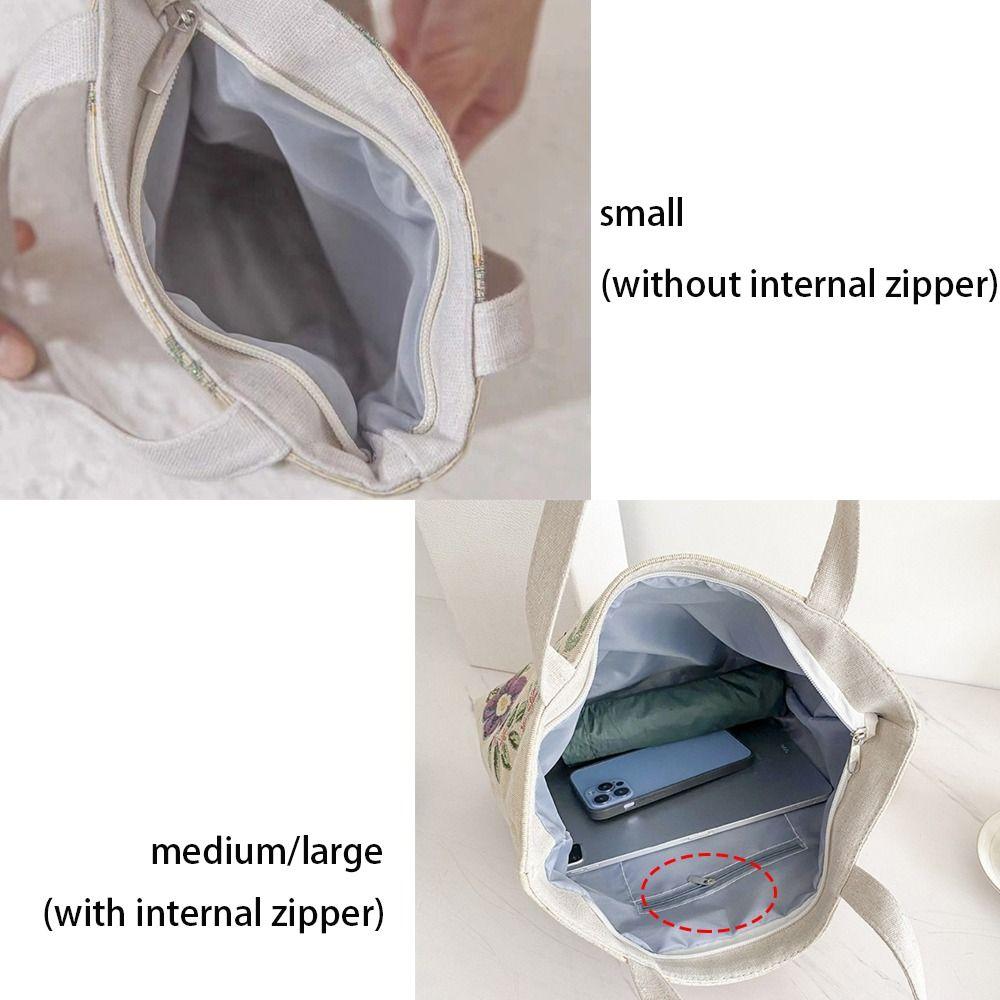 Creative Embroidery Canvas Bag Cute Cat Flowers Tote Bag Fashion Style Large Capacity Shoulder Traveling Pouch Handbag