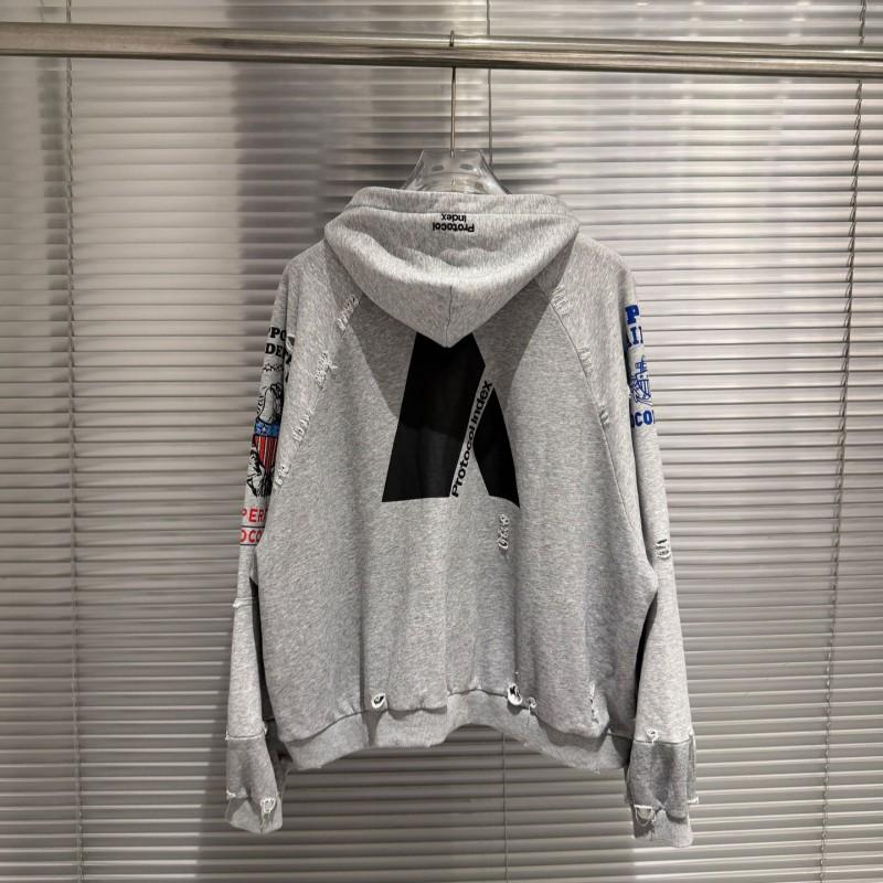 Streetwear Hooded Sweatshirt With Patchwork Embroidered Slogan Distressed Washed Cotton Mens Casual Top