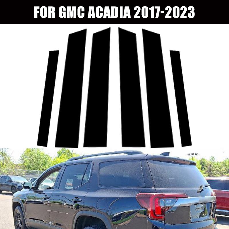 6 Pièces Autocollants de Garniture de Poteau B C de Colonne de Porte et de Fenêtre de Voiture Noir Brillant PC Accessoires Convient Pour GMC Acadia 2017-2023