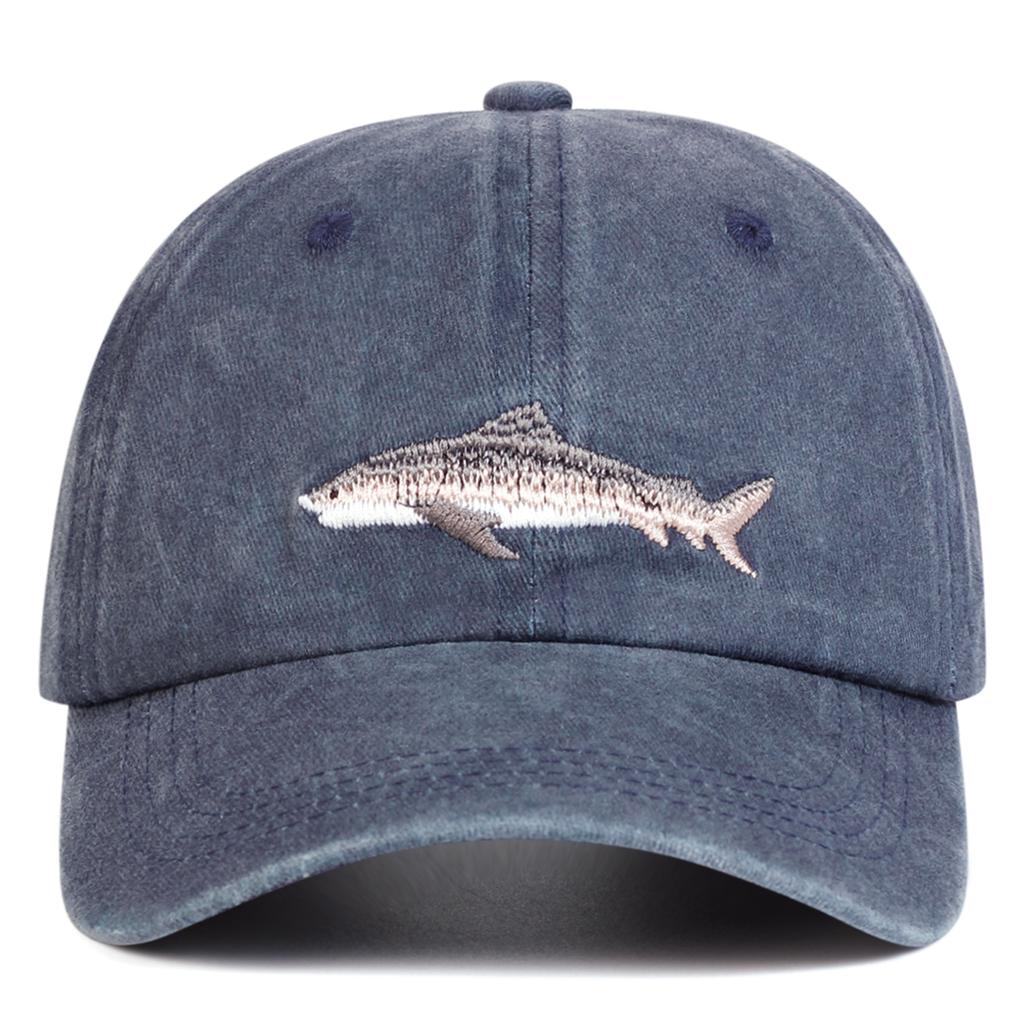 Unisex Shark Embroidery Wash Baseball Cap Spring and Autumn Outdoor Adjustable Sunscreen Hat