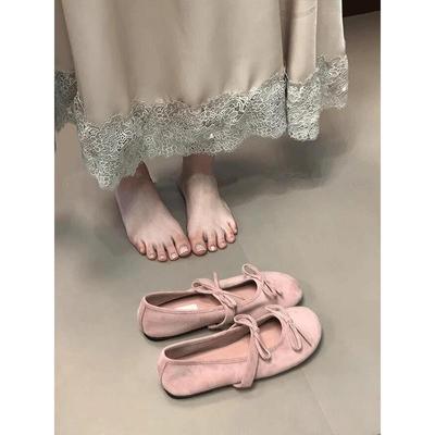Ballet Word with Bow Single Shoes Women's Spring and Autumn Soft-soled Flat-soled Grandma Beanie Ladyshoes