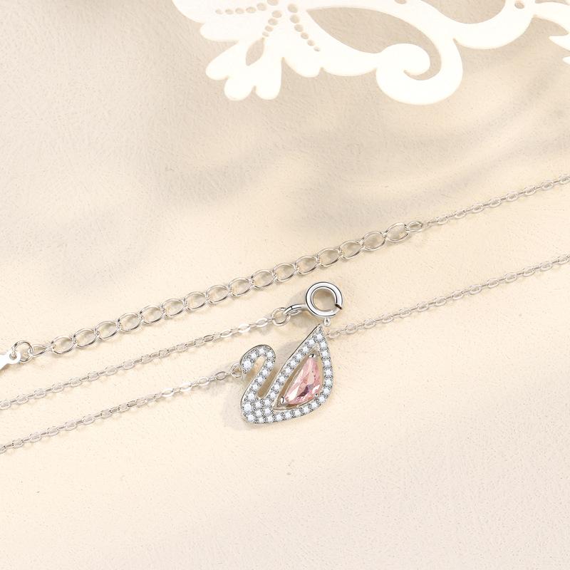 Necklace Pink Diamond Swan Pendant Korean Version Versatile Ins Zircon Accessories Premium Durable Quality Useful