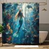 Mermaid Shower Curtain Underwater Ocean Scene Dolphins Fish Coral Reef Art Fantasy Decor Waterproof Fabric Bath Curtain Set Home