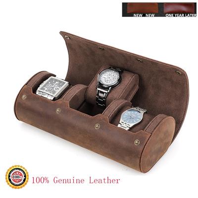 Echtes Leder Vintage Uhrenrolle Box 3 Fächer Luxus Aufbewahrungstasche Unisex Organizer für Uhren Schmuck Armbänder Trendiges Reiseaccessoire
