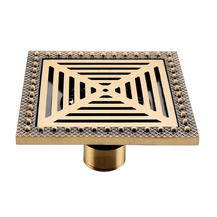 Bathroom Shower Antique Brass Square Tile Insert Drain Anti-odor Invisible Floor Drain (as the picture,Brass)