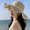 Summer Straw Hat Women's New Wave Lace Sunshade Hat Beach Vacation Travel Face Covering Sun Hat
