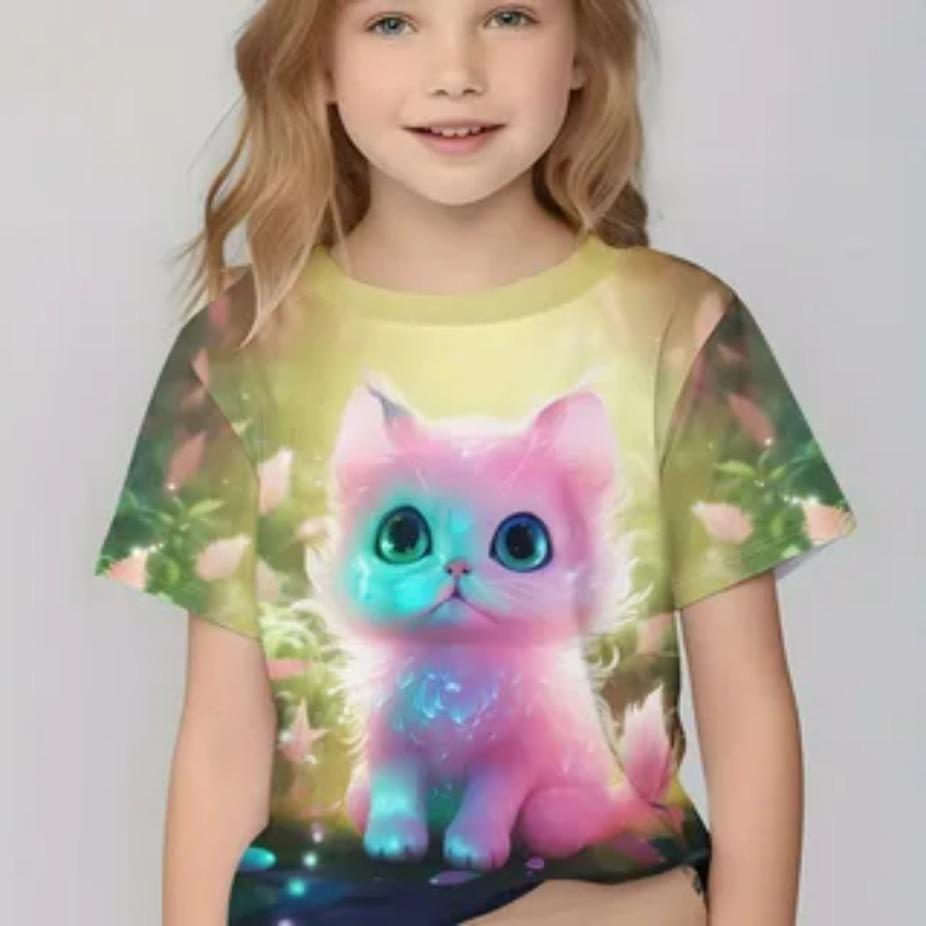 Kids T-shirts Cartoon Pattern Short Sleeve 3d Print T Shirt O Neck Tops Polyester Casual Sportwear Comfortable Tees