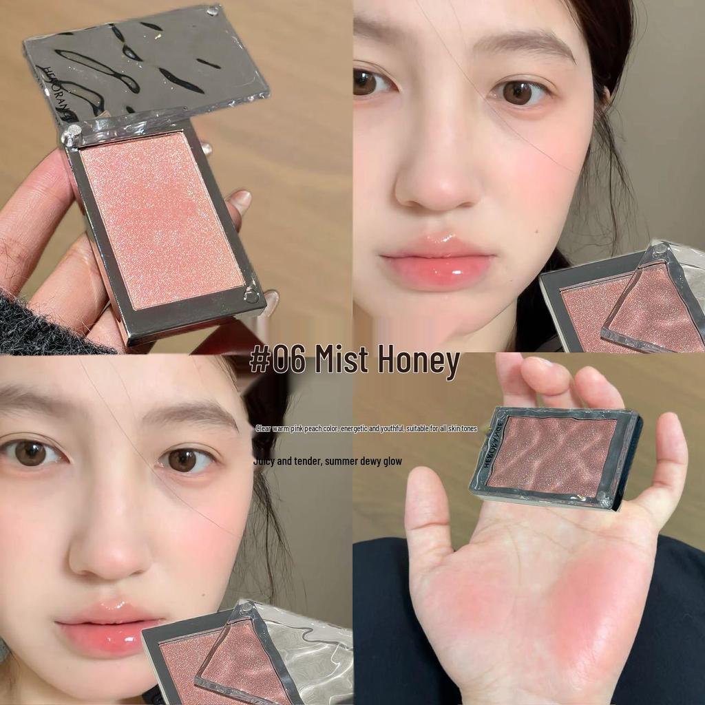 HERORANGE Delicate Skin-Melting Blush with Fine Shimmer - Peach Pink for Daily Natural Plumping and Brightening