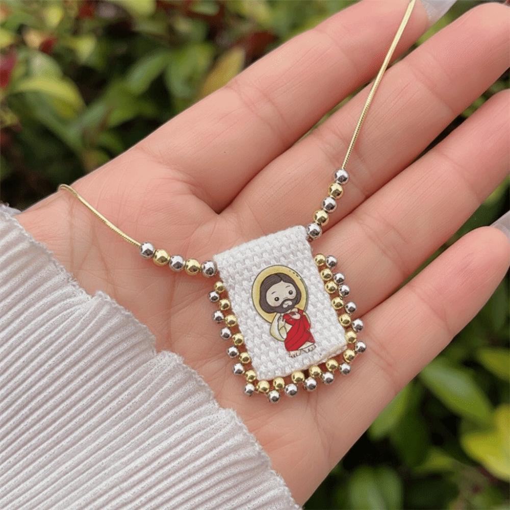 Cartoon Design Catholic Necklace Mini Size Virgin Mary Pendant Necklace  for Men and Women