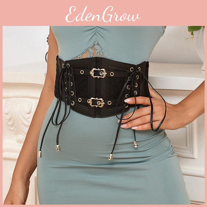 Embroidered Lace Retro Style Cummerbund Shaping Belt Metal Buckle Elastic Waist