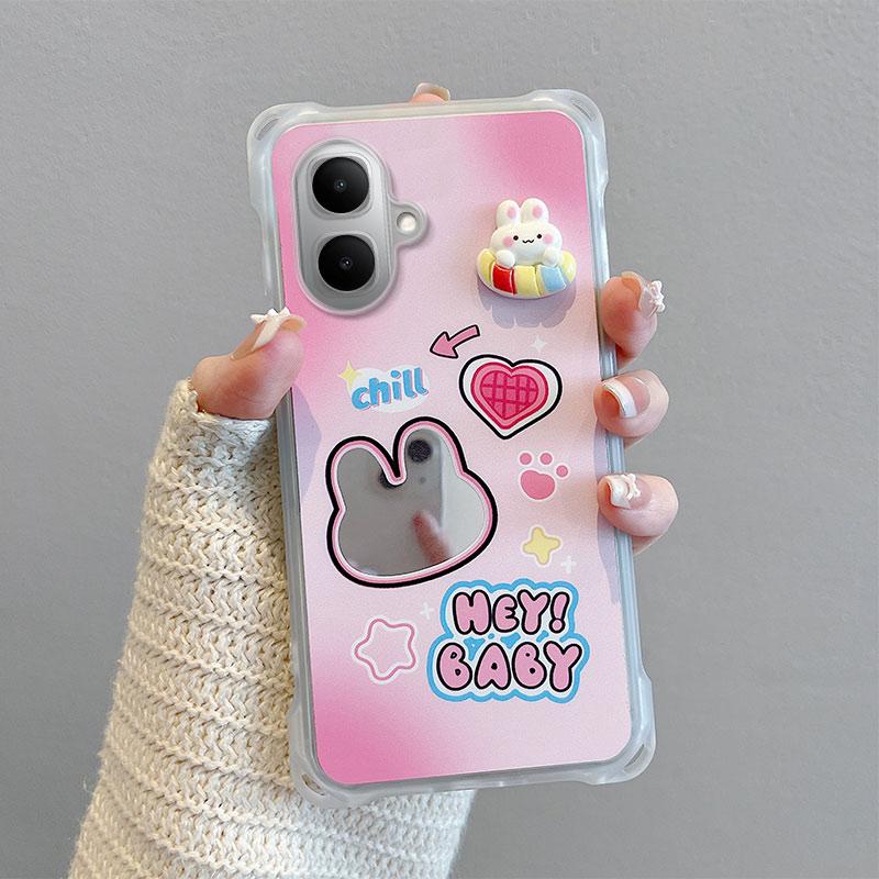 KEYSION Crossbody Strap Phone Case for Infinix Smart 10 Cute Cartoon Long Lanyard Mirror Shockproof Cover for TECNO Spark Go 2 Pop 10