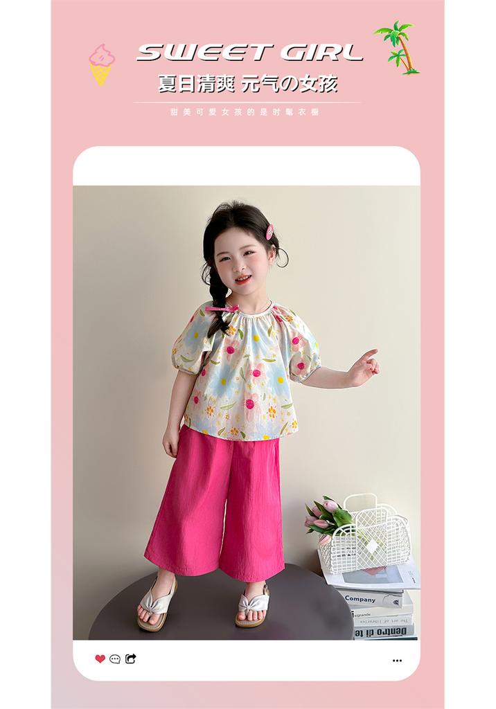 Girls' summer outfit set 2026 new stylish baby summer short sleeved wide leg pants two-piece set children's clothing