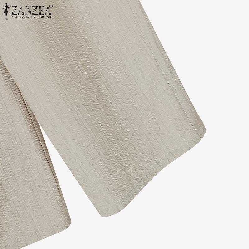 ZANZEA Women Long Sleeve Button Blouse and Pants Casual Two Piece Suit Sets