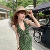 French Temperament Elegant V-neck Plaid Neck Dress Summer New Design Sense Waist Thin Beautiful Dress