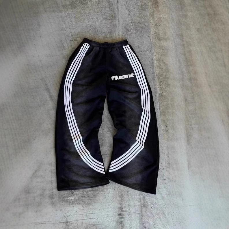 

ZYLLO Широкие полосатые брюки Y2K Мужские Женские Повседневная уличная одежда Повседневные спортивные брюки Готика Панк Хип-хоп Уличные Свободные Брюки с эластичной талией S чёрный