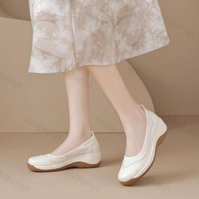 Fashion Women's Wedge Shoes Spring Autumn New Comfortable Height Increase Breathable Leather Shoes Slip On Fashion Non Slip Casual Shoes