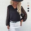 2025 Autumn Women's V-Neck Long-Sleeved See-Through Jacquard Shirt