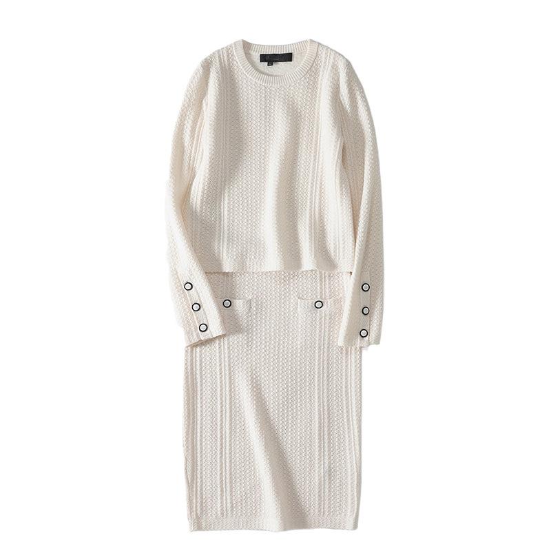 Abito a maglia da donna autunnale e invernale di lusso leggero abbinato a tinta unita, stile maturo leggero, due pezzi
