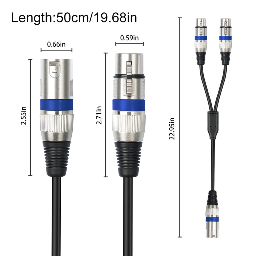 3Pin Male To Double Female Plug Y Splitters 50cm Adapters Cable Wire for Amplifiers R Headphones