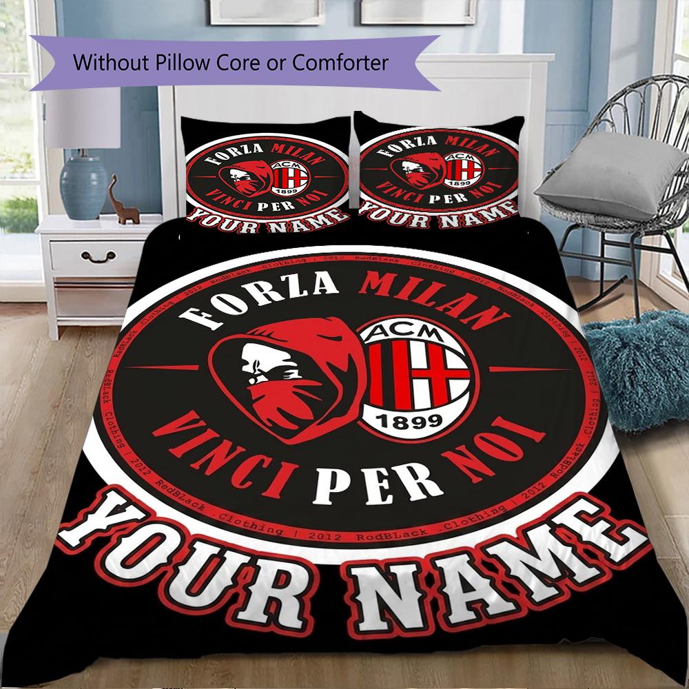 Set Copripiumino con Nome Personalizzato e Motivo Ac Milan Federa Decorazione per la Casa Regalo di Compleanno (1* copripiumino+2*federe senza imbottitura)