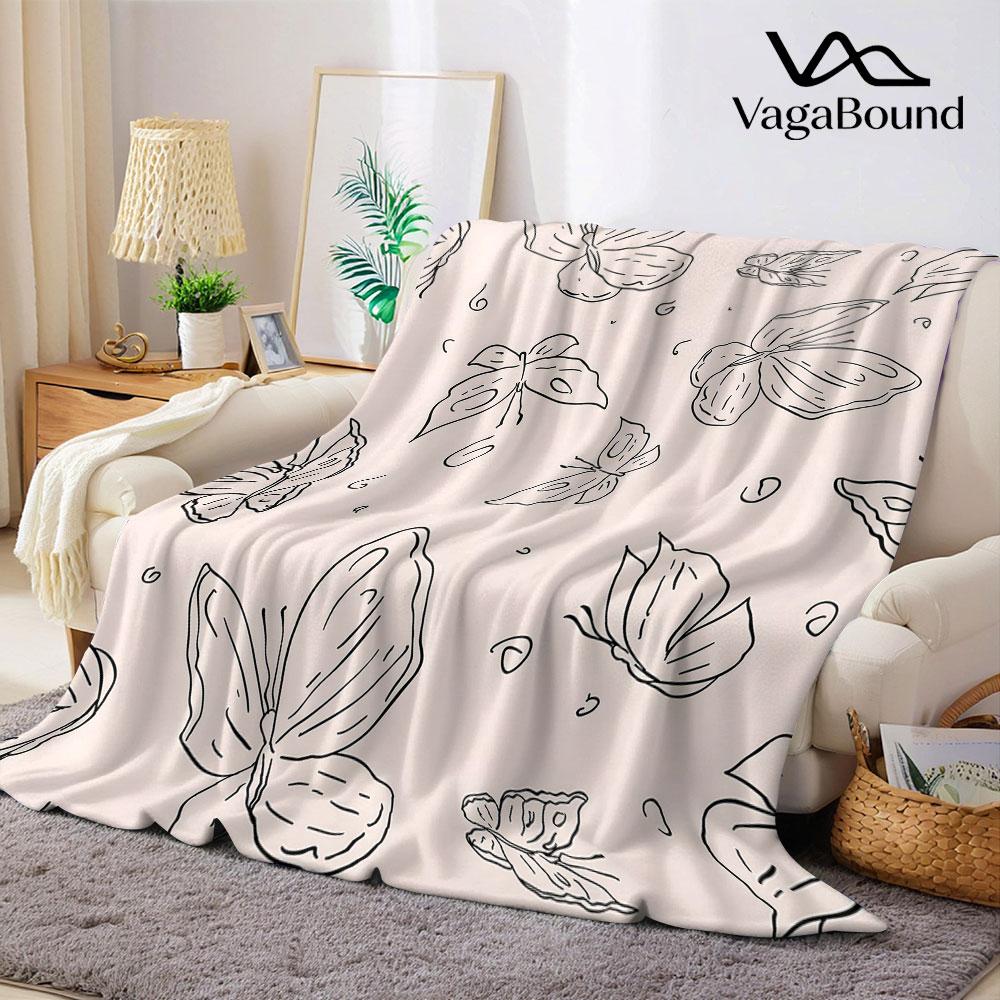 Sketch Butterfly Flannel Blanket Warm Soft Halloween Christmas Decorative Couch Warm Cozy All-Season Gift