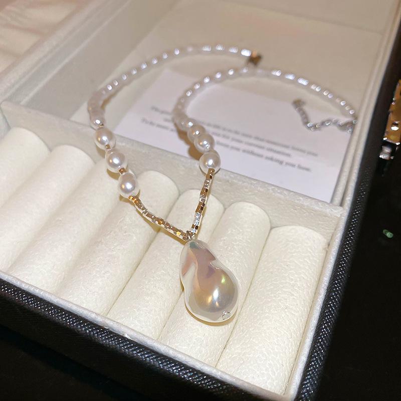 Elegante französische geometrische Zirkon-Perlenkette - Vielseitige High-End-Pulloverkette